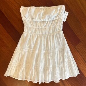 La Hearts Strapless Cotton Tiered Mini Dress | White | Size S